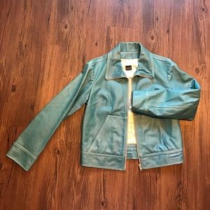 Plein Sud Jeans teal leather jacket size US 8